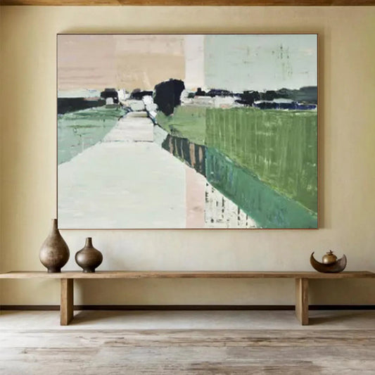 “Abstract Countryside Path ” - Blocks of green, beige, and gray; abstract forms suggesting a path through the countryside CT1541