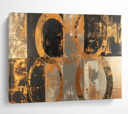 “Gold - Black Circular Echoes” – Abstract Acrylic Painting CT1716