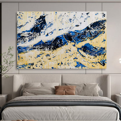 “Blue and Gold Abstract Peaks” – Expressionistic Landscape Acrylic Painting CT1751