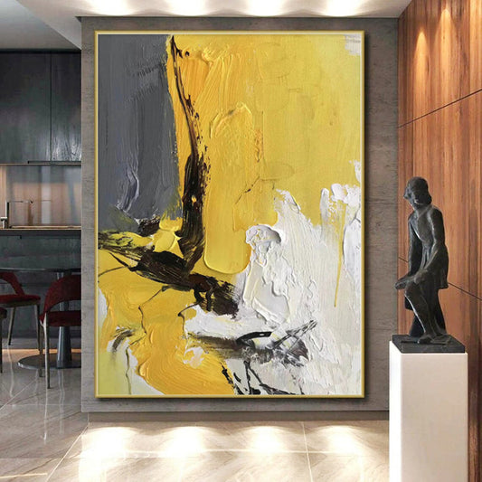 “Yellow - Gray Bold Textures” Abstract Acrylic Art CT0295