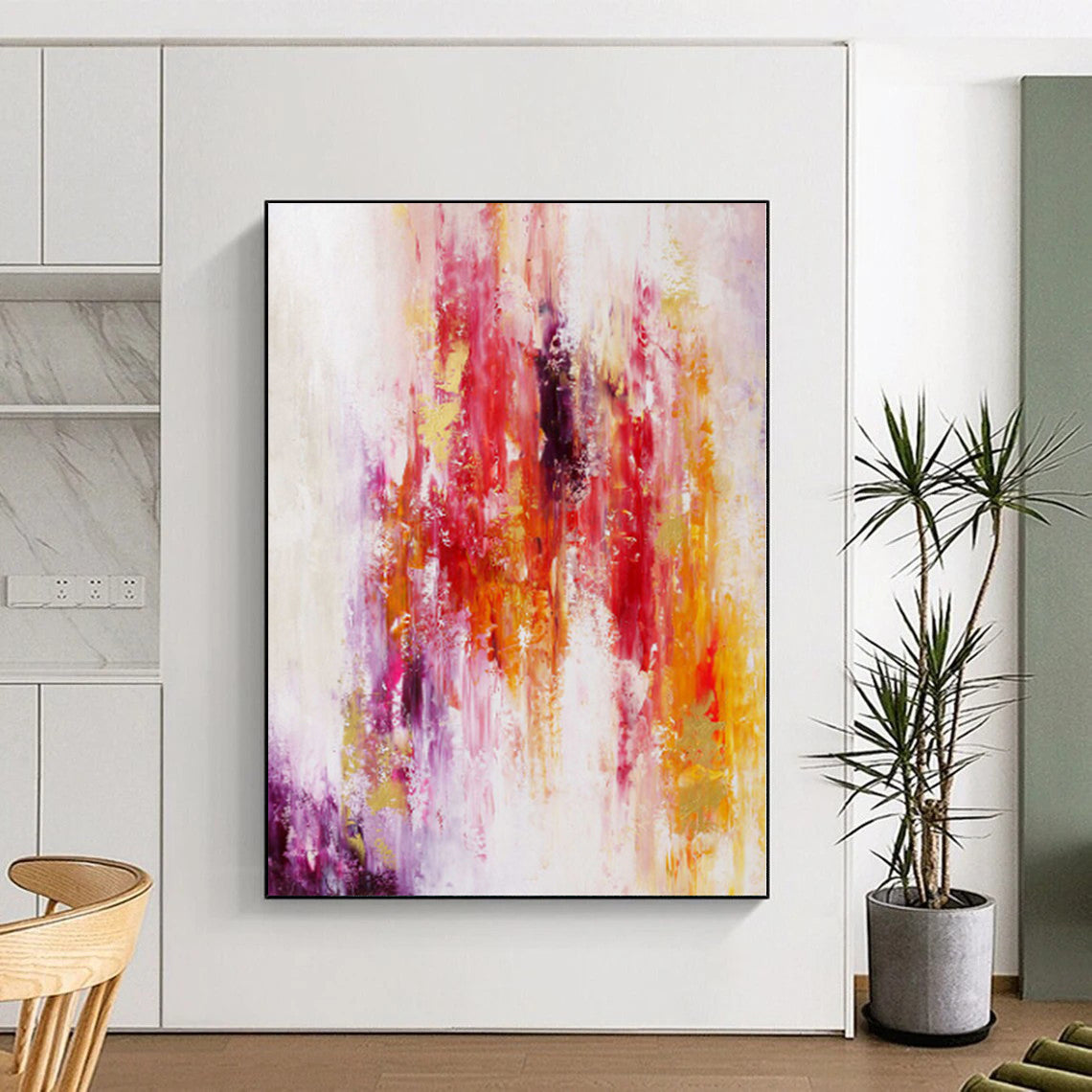“Color Cascade” - Abstract Work with Red, Yellow, Purple, Pink, White CT0060