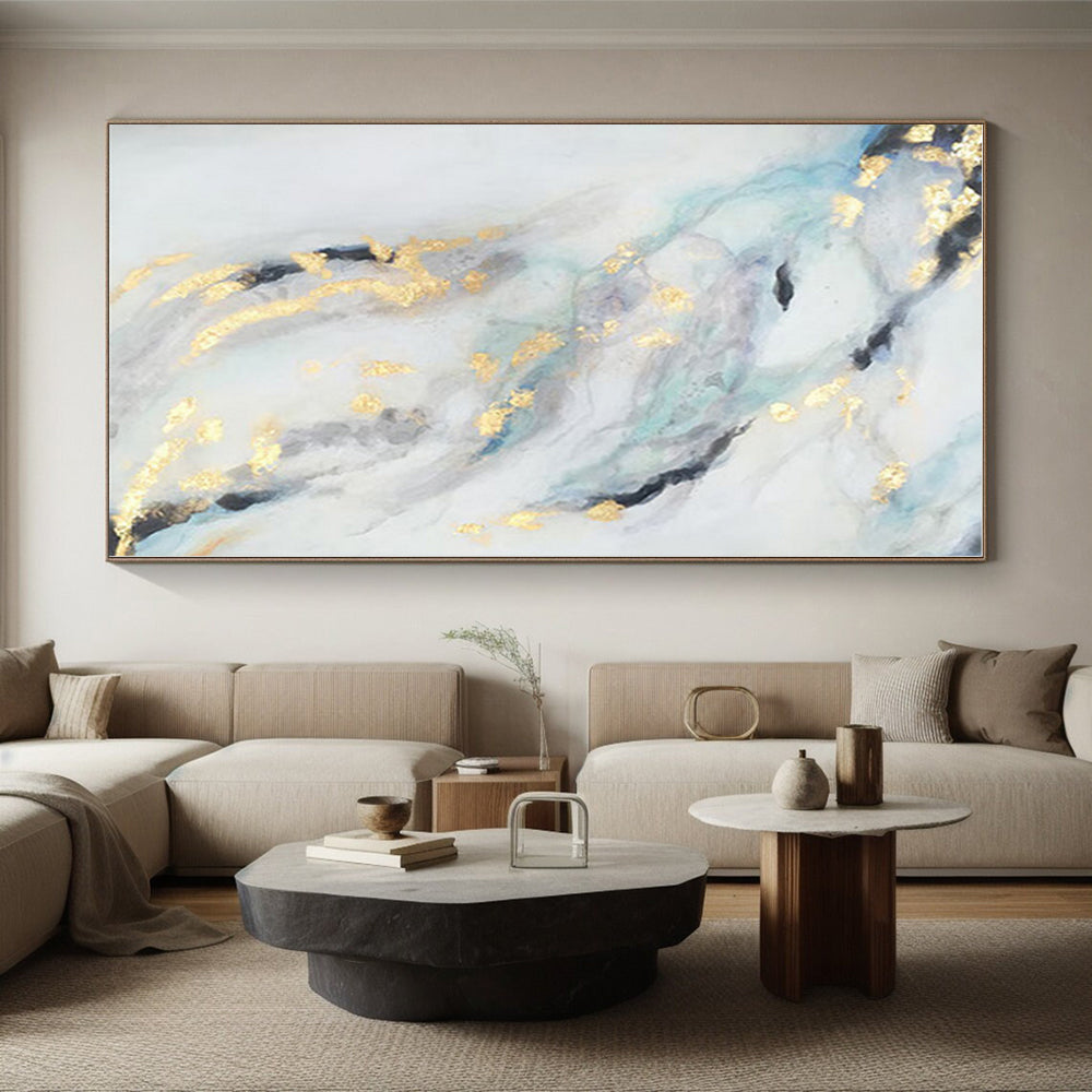 “Gold - Blue - Gray Flowing Abstraction” - Abstract Expressionist Art CT0428