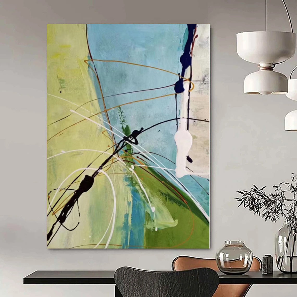 “Colorful Abstract Lines and Shapes” Expressionistic Acrylic Art CT0179