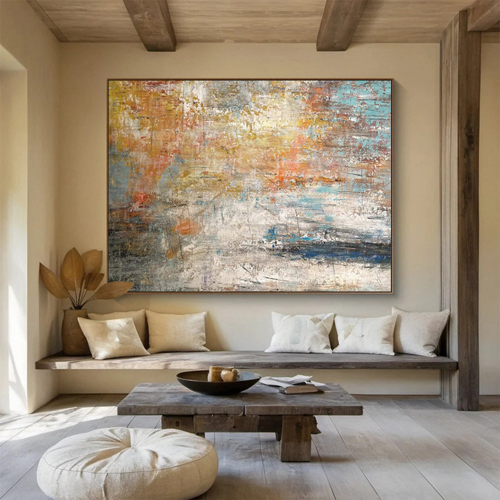 “Colorful Abstract Horizon” - Gold, orange, blue, gray; blended, vibrant horizon CT1584