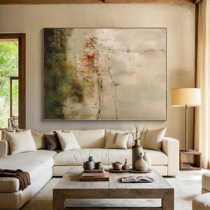 “Earthy Tones with Red Accents”，Abstract Textured Oil Painting CT0574