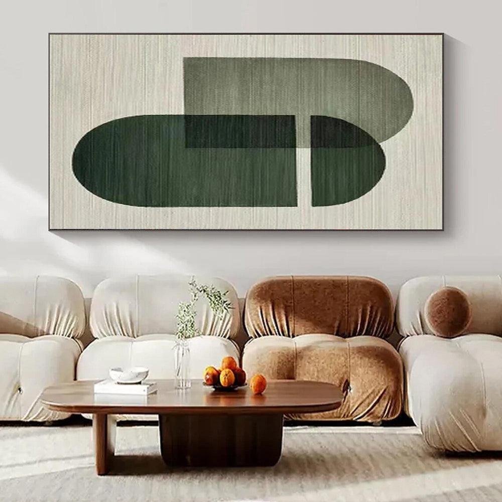“Olive and Dark Green Geometric Overlaps” Minimalist Acrylic Art CT0165