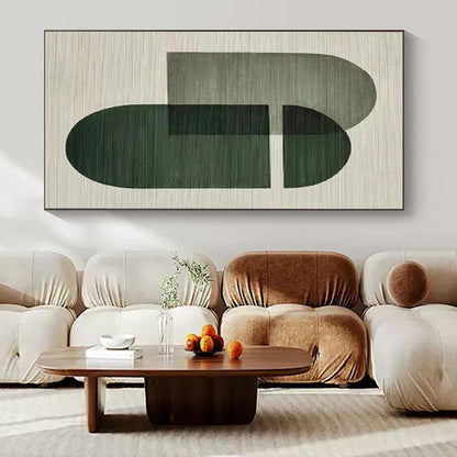 “Olive and Dark Green Geometric Overlaps” Minimalist Acrylic Art CT0165