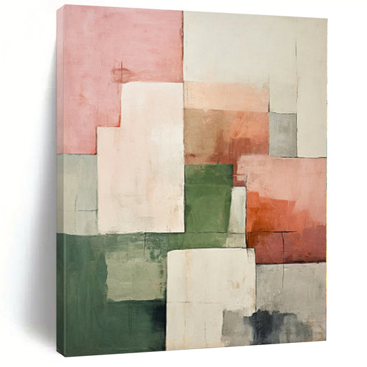 “Pink - Green - Gray Geometric Blocks” Modernist Acrylic Art CT0191