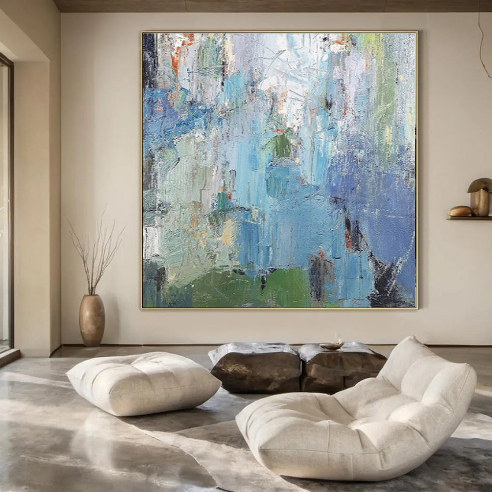 “Blue - Hued Abstract Layers” Impressionistic Acrylic Art CT0176