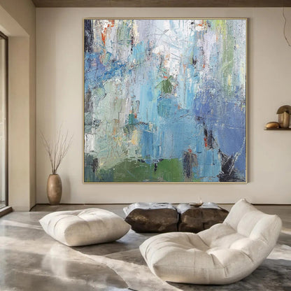 “Blue - Hued Abstract Layers” Impressionistic Acrylic Art CT0176