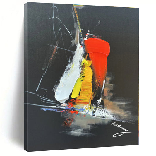“Vibrant Colors on Black Backdrop”，Abstract Expressionist Acrylic Painting CT0515