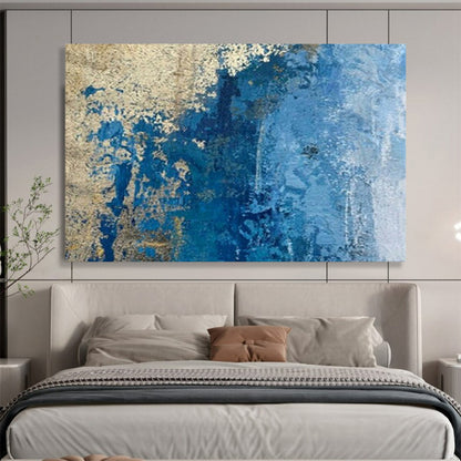“Blue - Gold Cracked Abstraction” - Blues, golds, whites; cracked - texture abstraction with metallic accents CT1634