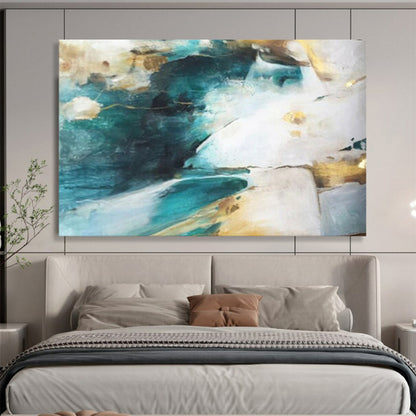 “Teal - Gold Flow” - Interwoven teal, gold, and white in a fluid abstract CT1635