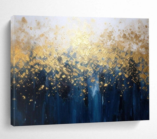 “Golden - Leaf Forest” - A forest abstract in deep blue and gold CT1639