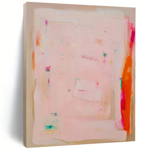 “Soft Pink Patches” - Abstract Art with Pink, Orange, Green, Blue, White CT0078