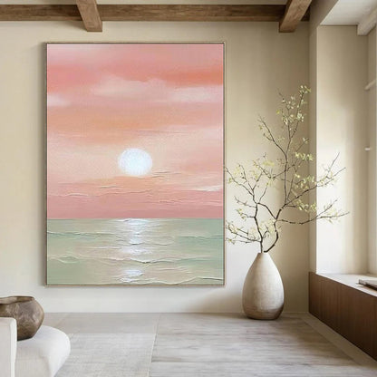 “Pink - Orange Sunset Over Sea” Landscape - Style Acrylic Art CT0184