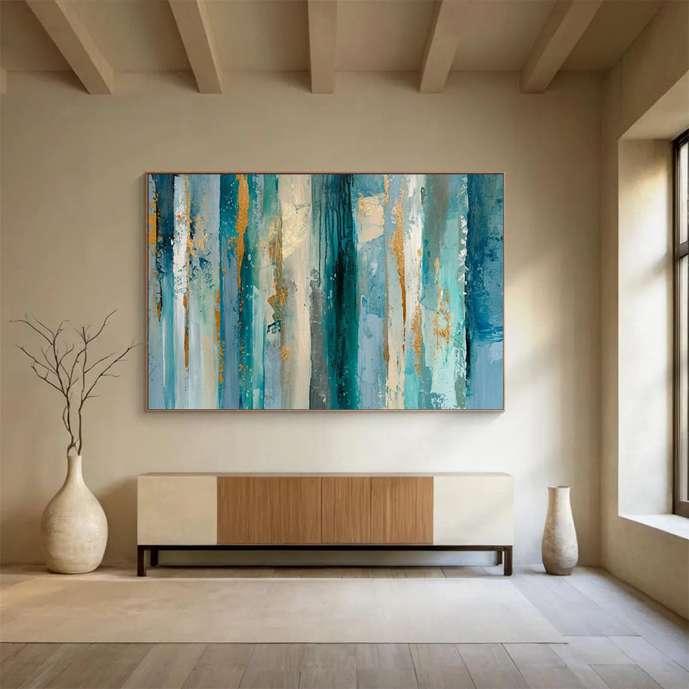 “Blue - Gold Vertical Rhythms” – Abstract Acrylic Painting CT1715