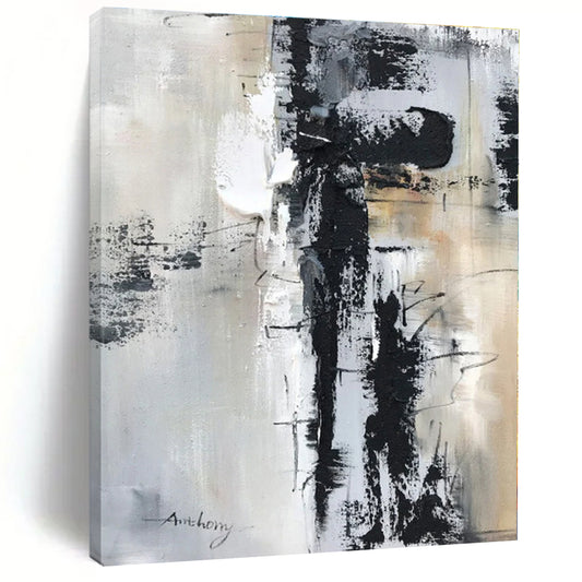 “Gray - Black - White Textured Abstraction” - Abstract Expressionist Art CT0501
