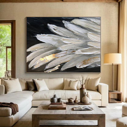 “White - Gold Feather Textures” - Abstract Nature - Inspired Art CT0431
