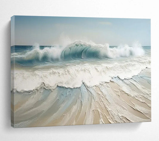 “3D Sea Wave” - Shades of blue, white, beige; thick - textured, three - dimensional wave crashing on the shore CT1545