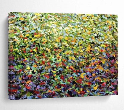 Vibrant Greenery with Colorful Flecks - Impressionistic Acrylic Landscape CT1797