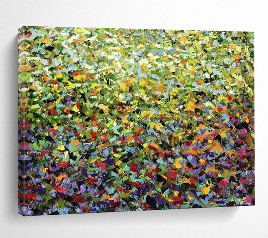 Vibrant Greenery with Colorful Flecks - Impressionistic Acrylic Landscape CT1797
