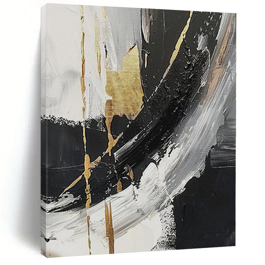 “Gilded Monochrome” - Abstract Art with Black, White, Gold CT0085