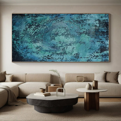 “Teal - Black Textured Abstraction” - Abstract Expressionist Art CT0464
