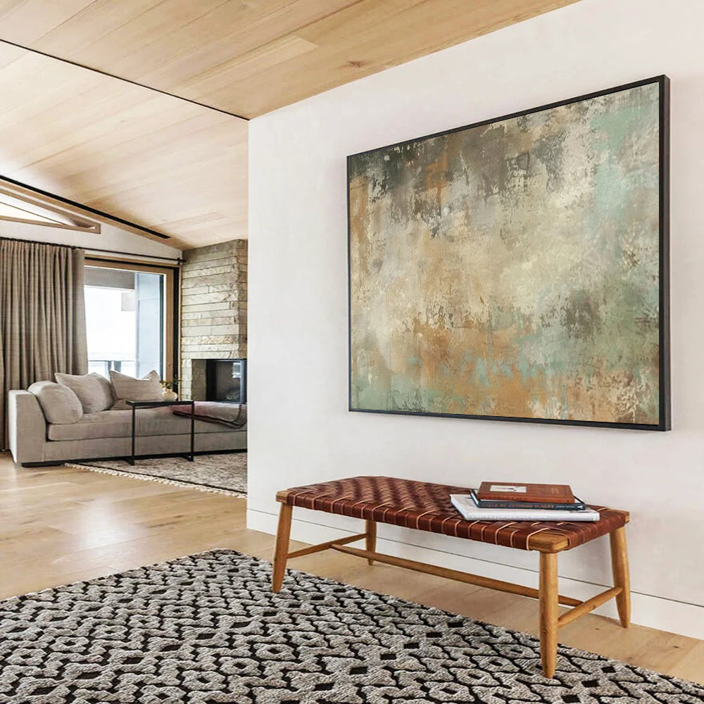 “Earthy Abstract Textures” – Browns, greens, blues in rough, layered acrylic patches CT1702