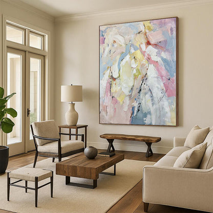 “Pastel Tones Abstract Fusion”，Soft - Hued Abstract Painting CT0364