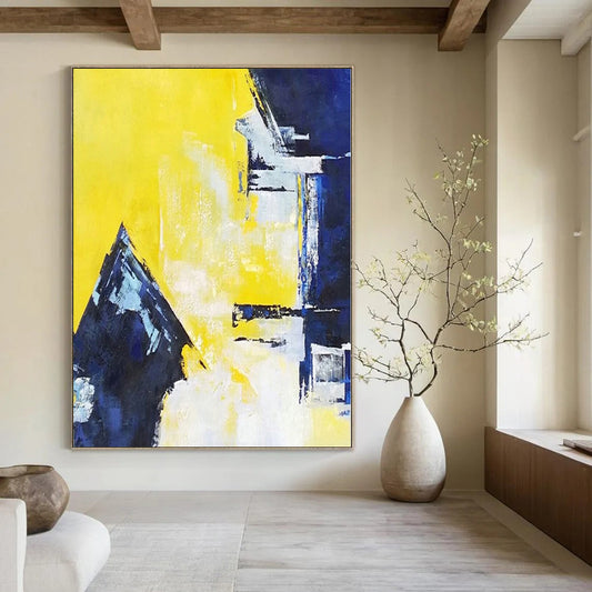“Yellow - Blue Abstract Forms” Cubist - Inspired Acrylic Art CT0215