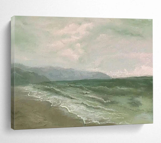 “Muted Seaside” - Greens, blues, soft grays; tranquil, realistic - leaning seascape CT1522