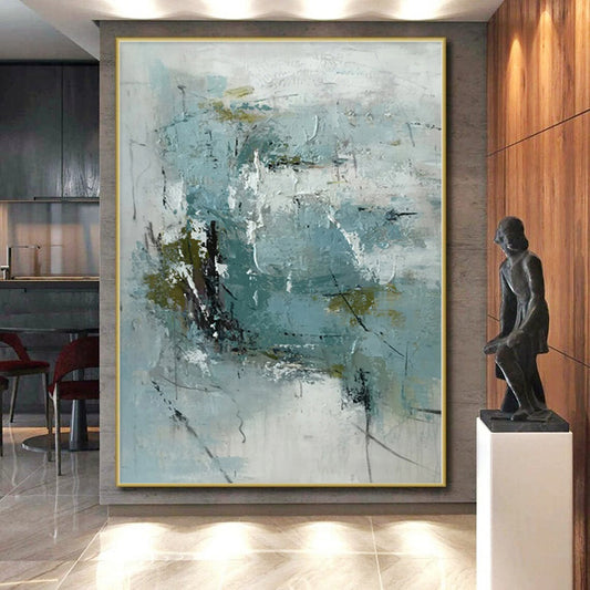 “Blue and Green Abstract with Dark Accents”，Nature - Inspired Abstract Painting CT0368