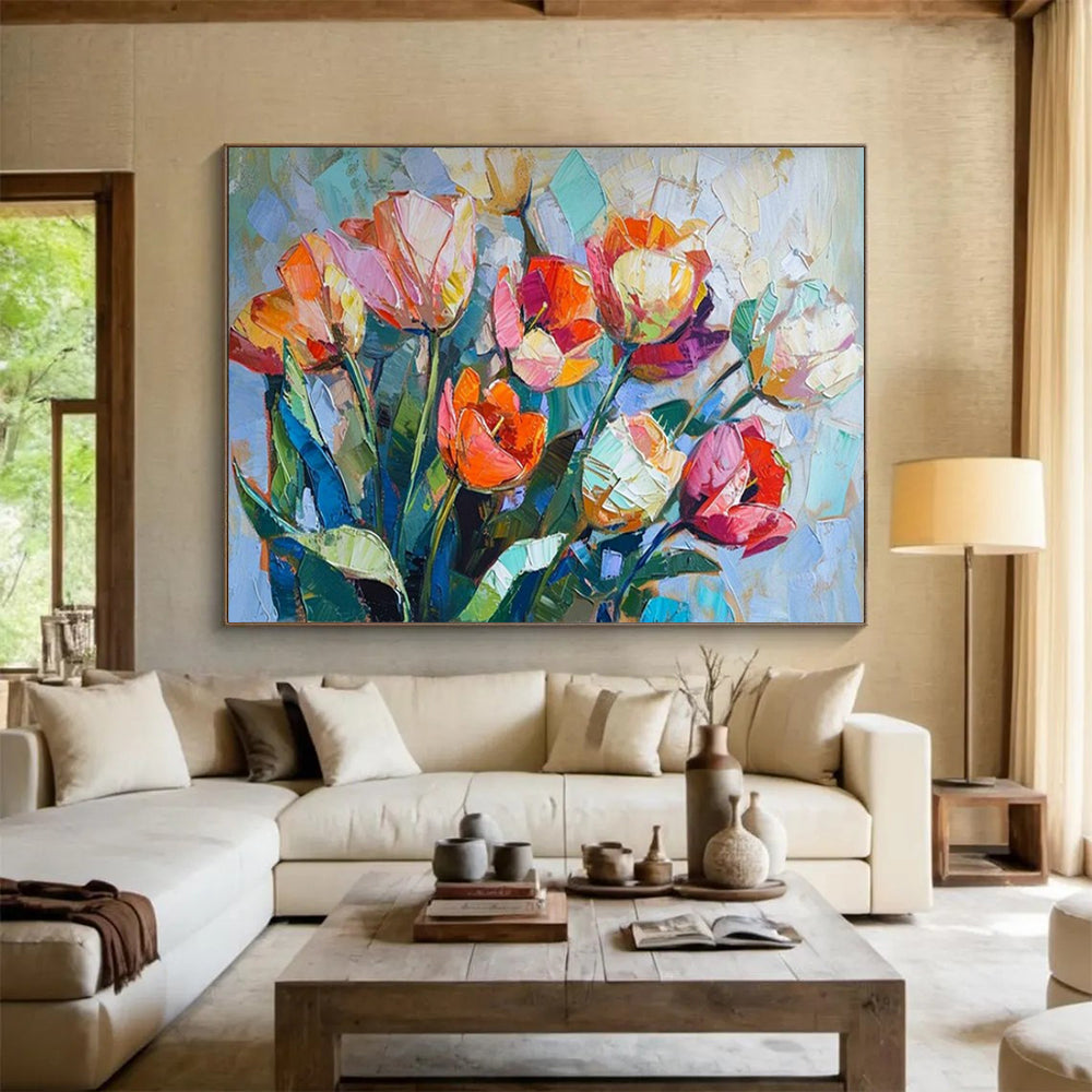 Colorful, textured painting of a bouquet of tulips CT1662