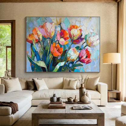 Colorful, textured painting of a bouquet of tulips CT1662