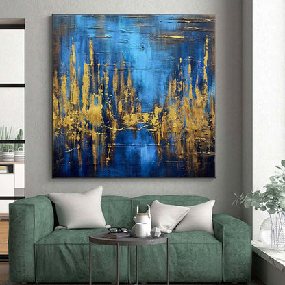 “Blue - Gold Abstract Forest” - Abstract Landscape Art CT0449