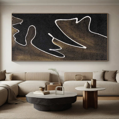 “White Line Dance” - Abstract Work with Black, Brown, White CT0070