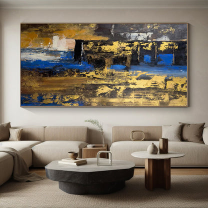 “Black - Gold - Blue Abstract Fusion” - Abstract Expressionist Art CT0445