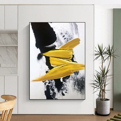 “Bold Black - Yellow Crescents” Abstract Acrylic Art CT0303