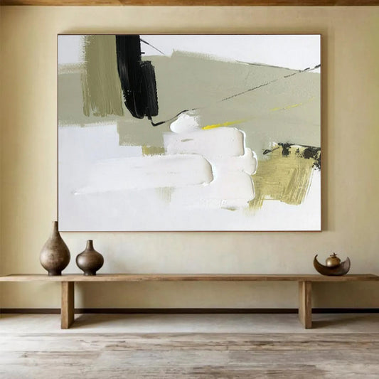 “Earthy Accents” - Black, white, beige, olive; layered blocks and thin lines CT1566