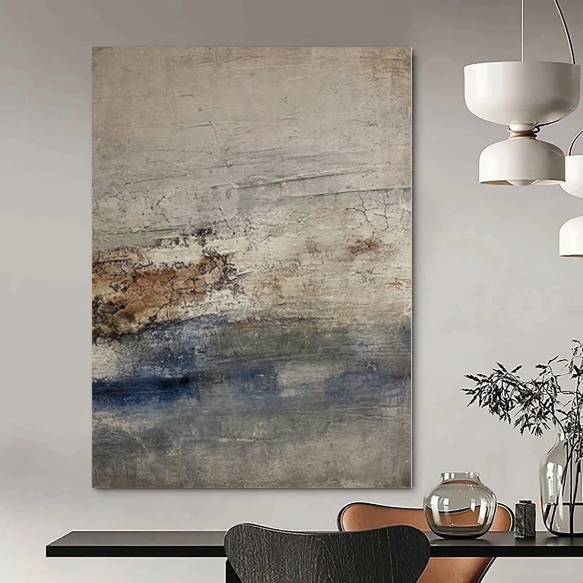 “Gray - Blue Textured Horizon” Abstract Oil Painting CT0129