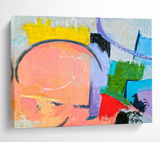 “Pink, Purple, and Colorful Shapes Collage” - Playful Abstract Oil Painting CT1810