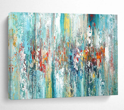 “Turquoise Abstract Symphony” - Turquoise, blues, reds, yellows; vertical, textured color streaks CT1599