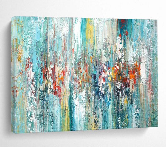 “Turquoise Abstract Symphony” - Turquoise, blues, reds, yellows; vertical, textured color streaks CT1599
