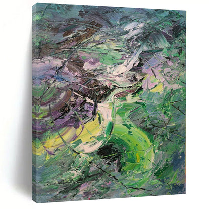 “Vibrant Green - Purple Abstract Chaos”，Expressionist Abstract Painting CT0353