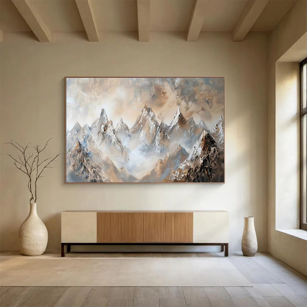 “Misty Mountain Peaks” Impasto Landscape Painting On Canvas DKH466