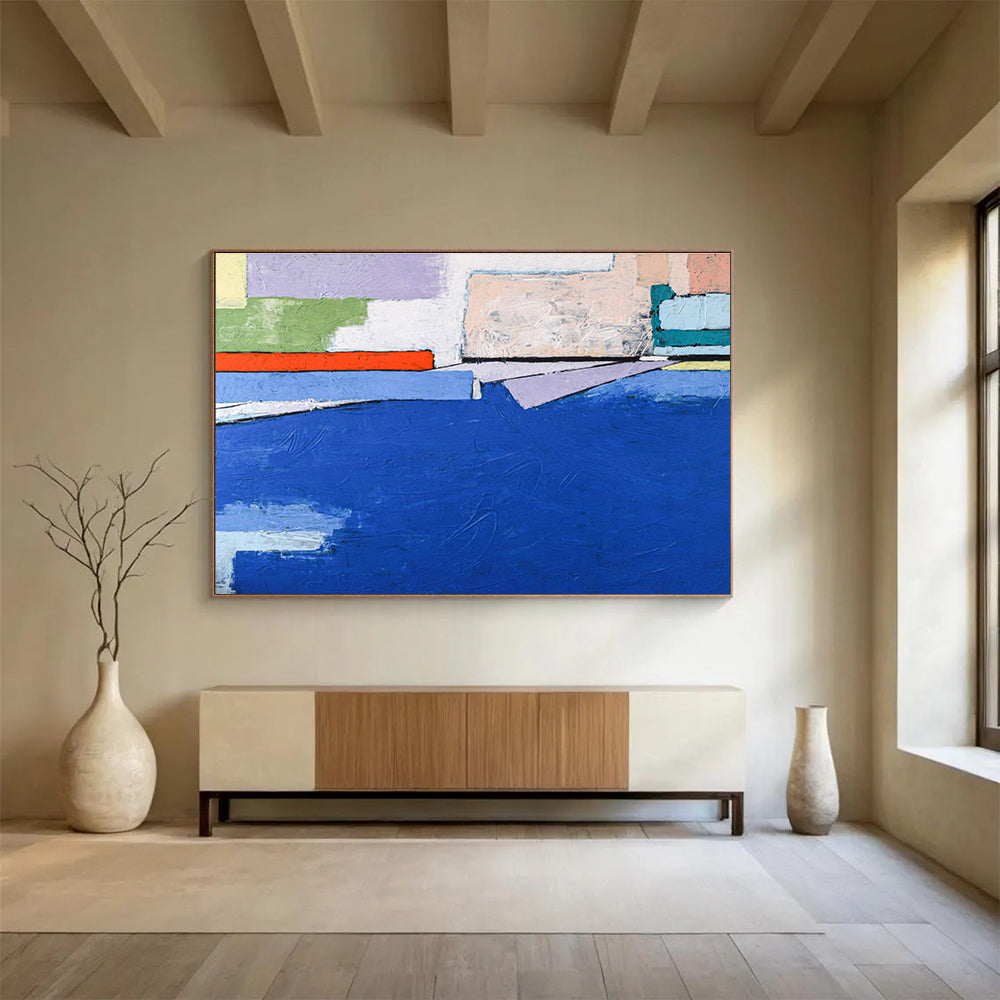 Soft Color Field Layers in Green, Blue, and White, Abstract Landscape - Inspired Painting On Canvas DKH575