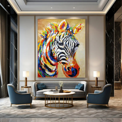 Colorful Zebra Portrait in Vibrant Hues - Wildlife Painting On Canvas DKH1442