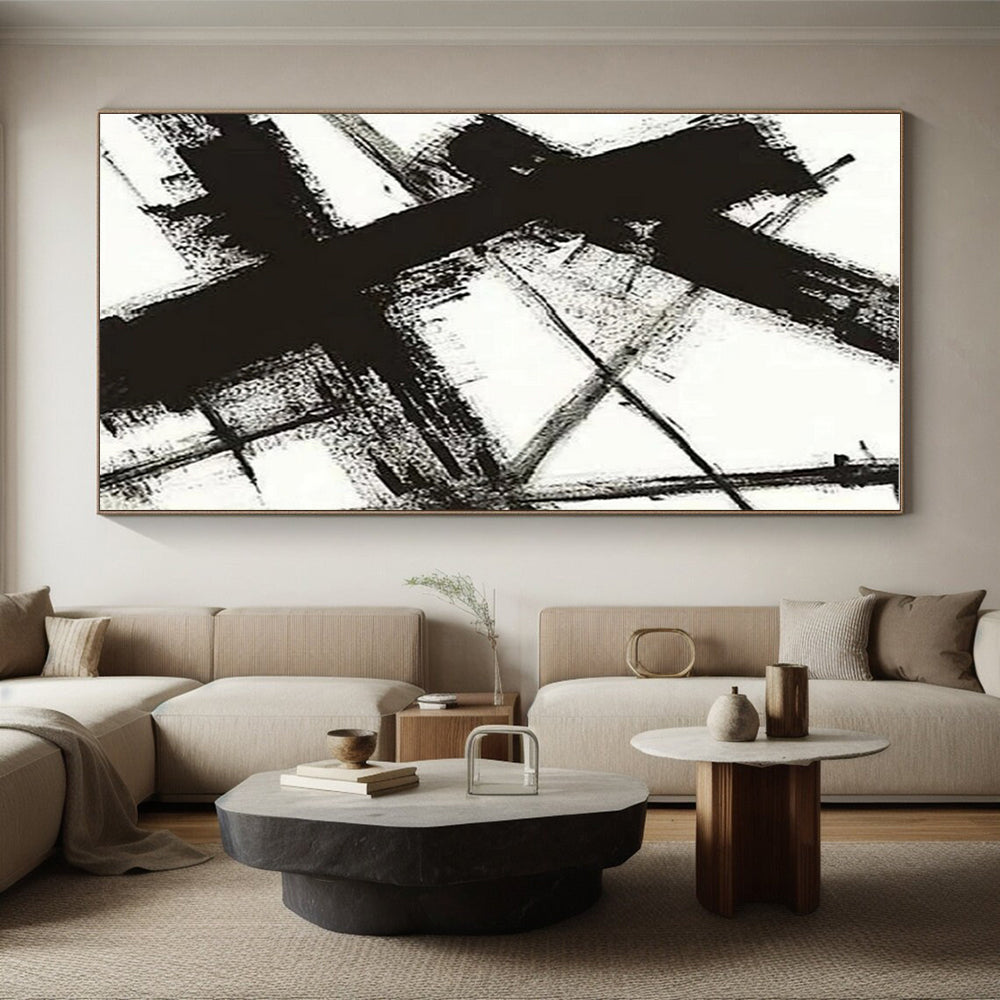 Black - on - White Jagged Lines, “Chaotic Framework” - Abstract Ink Painting CT0716