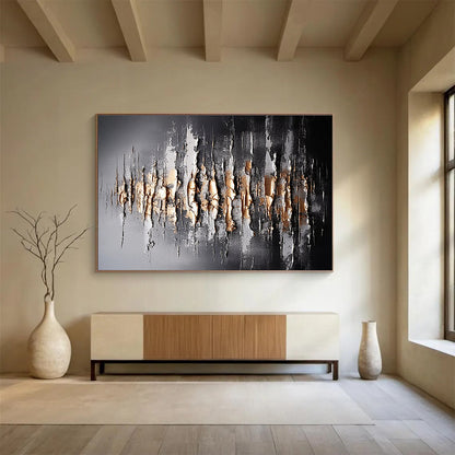 Textured Black and Gold Abstract - Vertical Strokes and Metallic Accents Painting On Canvas DKH041